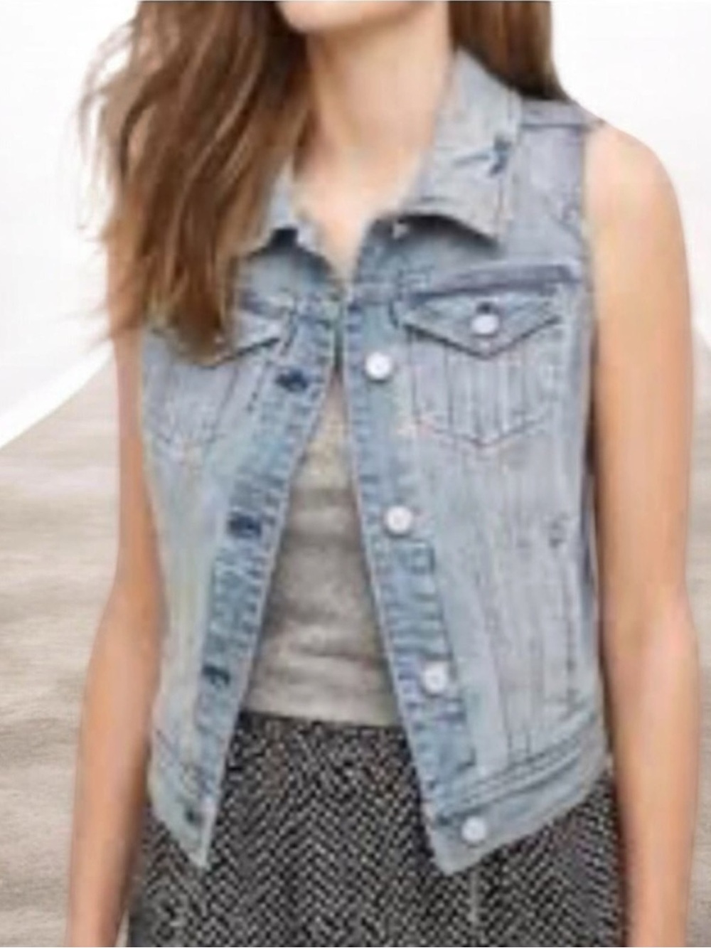 Light Wash Denim Sleeveless Vest Jacket - Women